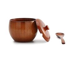 Conciso Tarro de Especias de Madera Maciza Azucarero Sal Pimienta Sazonador Caja Olla Con Cuchara y Tapas Latas de Salsa de Vinagrera Vintage Herramienta de Cocina