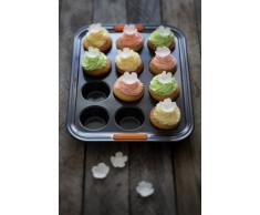 Le Creuset 941001400 Molde Antiadherente para 12 Cupcakes, Ã 7 cm, Libre de PFOA, Resistente a Ã¡cidos, Revestimiento de Acero al Carbono, Negro Mate, centimeters