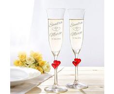 AMAVEL Copas de Champán con Grabado Personalizado y Corazones Rojos Set para Boda Motivo Corazones Altura 24,2 cm