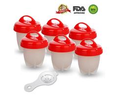 GESUNDHOME Egg Cooker Set de 6 - Silicona Hervidor de Huevos Antiadherente Pasado por Agua y Cocido Cocedor sin el Cáscara (Rojo)