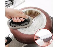 Esponjas para fregar platos de esmeril con mango de agarre para cocina, azulejos, vidrio, cepillo de limpieza, multiusos, almohadillas para fregar baño, macetas, sartenes, fregaderos Medium marrón