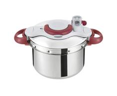Tefal Clipso Minut Perfect - Olla a Presión de 7.5L de Acero Inoxidable Roja con 5 sistemas de seguridad y cierre fácil con una sola mano con cestillo Vapor Integrado, diámetro de 24 cm