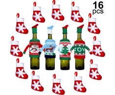 4 Bolsa Tapa Botella Navidad, 12 Decoración de Calcetín Navideño Porta Vajilla Copo Nieve, Cubierta Suéter Botella Vino Bolsa Regalo Mini Media Navideña Tenedor Bolsa Cuchillo Cuchara Bolsa Caramelo