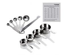 Yizish tazas de acero inoxidable de medición y cucharas con la regla de medición, tabla de conversión de la cocina conjunto de 10, para ingredientes secos y líquidos
