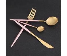 Fdit Set de 4 Piezas Vajilla de Acero Inoxidable Set de Cubiertos Incluye Tenedor Cucharas Cuchillo Vajilla Juego de Utensilios Anticorrosivo(Rosa+Oro)