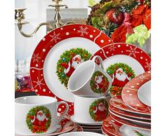 VEWEET, Serie SANTACLAUS, 30 Piezas vajillas de Porcelana, 6 Tazas 6 platillos 6 Platos de Sopa 6 Plato de Comida 6 Platos de Postre vajilla de Navidad para 6 Persona …