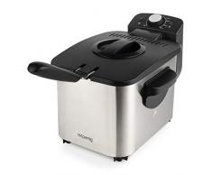 H.Koenig DFX500 Freidora Electrica, Capacidad 3 Litros, Filtro Absorbente Olores, 2200 W, Temperatura Regulable hasta 190 °C, Termostato, Tamaño Compacto, Acero Inoxidable