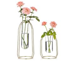 Nuptio Floreros de 2 Piezas con Marco de Hierro, Maceta Geométrica, Florero Central, Soporte de Exhibición de Mesa de Plantas para la Mesa de la Boda Decoración de la Sala de Oficina, Oro
