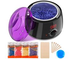 Calentador de Cera Eléctrico para Depilación Profesional, Kit de Calentador de Cera Para Cabello, Maquina Depilatoria de Cera con 4 Paquetes de Cera Dura, 20 Espátulas