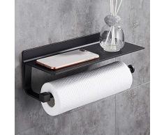 Hoomtaook Portarollos Cocina Soportes de Pared para Portarrollos de Cocina, Autoadhesivo, Aluminio, Acabado Mate, Portarrollos para Papel de Cocina Negro