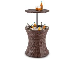 blumfeldt Beerboy Mesa de jardín Enfriador Bebidas por Hielo (Ø50cm, 60L Capacidad, mesilla Exterior poliratán, Altura Regulable, Taburete Soporte Bebidas, Resistente Intemperie, Bicolor marrón)