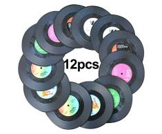 Awtlife12 posavasos de vinilo con diseño retro de discos de CD para bebidas, para suministros de boda
