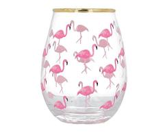 Creative Tops AVA y I Flamingo Decorada sin Tallo Copa de Vino, 590 ml (21 FL OZ), Transparente/Rosa, 9 x 9 x 12 cm