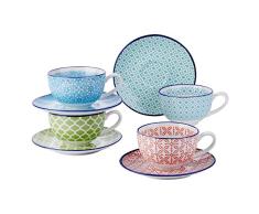 vancasso Serie Macaron Vajillas Estilo Japonés, Vajillas Completas de Porcelana, Pintado a Mano,Colores (Juego DE Cafe, 8 PCS)