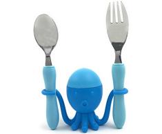 Evoks Mr. Octopus - Juego de Cubiertos para niños (Acero Inoxidable, Cuchara, saltpin, Huevo), Color Azul