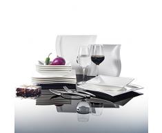 Malacasa, Serie Flora, 12 Piezas Vajilla de porcelana, 6 Platos de Cena 6 Platos de Sopa para 6 Personas