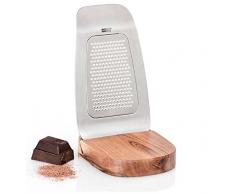 Ad Hoc Vales Fein Rallador – grana – Acero Inoxidable/Madera de Acacia con Soporte de Madera – , 9,5 x 16,5 cm