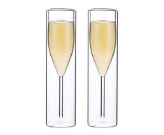 Sziqiqi Vasos a Granel de Cristal de Doble Pared con Copas de Champán, Copas de Vidrio Transparente Sin Tallo y Copas de Tulipanes Clásicos para Comidas, Bodas, Bares, Doble Pared