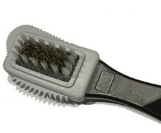 PREMYO Cepillo para ante con latón, borde de cerdas y borrador para limpiar el nobuck, gamuza o cuero de grano completo. Cepillo para zapatos con asa para cuidar el cuero. Cepillo multiusos para cuero