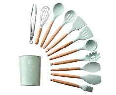 Juego de utensilios de cocina de silicona de 11 piezas Utensilios de cocina antiadherentes resistentes al calor con mangos de madera para restaurantes comerciales y hogares
