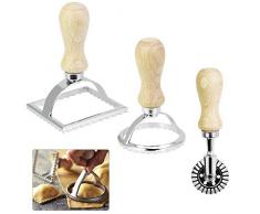 CODIRATO 3 PCS Cortadores de Raviolis, Corta Ravioles con Mango de Madera Molde para Empanadillas para Hacer Raviolis, Empanadillas o Galletas