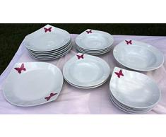 DON HIERRO - Vajilla de 20 Piezas de Porcelana, Anna, 6 Servicios (Mariposa)