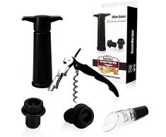 Sunwuun Juego de Protector de la Bomba de vacío de Vino Tapón de Botella de Vino con sellador de vacío -1 x Bomba de vacío + 2 x Tapón de Vino de vacío + 1 Vino Abierto + 1x Vertedor de Vino