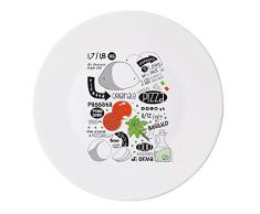 Bormioli Rocco 5182400 Plato ópalo Circular con diseño de Recetas de Pizza, 33 cm. Bambú, Blanco/Multicolor