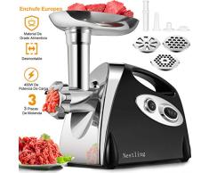 Nestling® Picadora de Carne Eléctrica y Embutidora de Salchichas, 3 y 1 Salchicha y Trituradora Carne con 3 Placas de Molienda,Función inversa, Motor de Cobre 400W, Acero Inoxidable