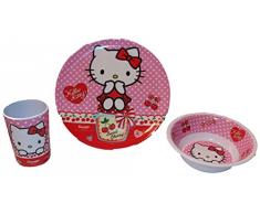 Hello Kitty - Vajilla infantil (plato, cuenco para cereales y vaso, de melamina)