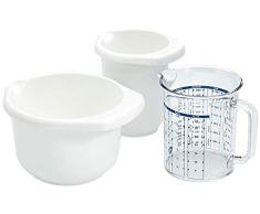 Emsa Superline Juego De Utensilios De Cocina (Jarra Graduada Y Dos Recipientes para Mezclar), Plástico, Blanco/Transparente, 1/1.2/2 L, 3 Unidades