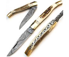 PAL 2000 9429 Cuchillo Plegable de Acero Damasco Hecho a Mano