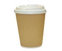 Thali Outlet - 100 Vasos de Papel Kraft de 236ml + Tapas Blancas - Vasos Aislados para Té, Café, Capuchino, Bebidas Calientes