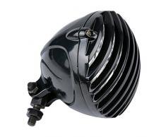 TUINCYN 6 1/2 Universal Moto Faro Retro Grill Single Redondo 12V 55W Bombilla Halógena para Chopper Honda Suzuki Harley Cafe Racer Bobber Custom (Carcasa Negra)
