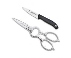 3 Claveles - Set Tijeras Cocina + Cuchillo Verduras, Acero Inoxidable - (Tijera 20 cm, Cuchillo 9 cm)