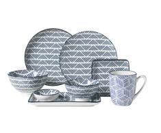 Domestic by Mäser 931028 Serie Rennes, Sushi – Vajilla de 18 Piezas, Rectangular, para 6 Personas, Decorado en el Color Porcelana, Azul, 47 x 30 x 20 cm, 18 Unidades