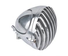 TUINCYN 6 1/2 Universal Moto Faro Retro Grill Single Redondo 12V 55W Bombilla Halógena para Chopper Honda Suzuki Harley Cafe Racer Bobber Custom (Carcasa Negra)