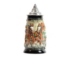 Amoy-Art Jarra de Cerveza Alemana con Estaño Tapa Hecho a Mano Regalo Souvenir Relieve de Carruaje e Iglesia Grabado Estándar de Seguridad Alimentaria Caja de Regalo 0.8 Litre