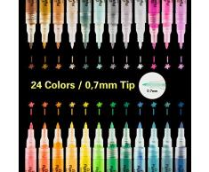 SUPERSUN Set of 24 Rotulador Pintura Acrílico, 0.7mm Marcadores Acrilica Pintura Permanente para Tela, Roca, Diseño de Taza, Cerámica, Cristal, Metal, Madera