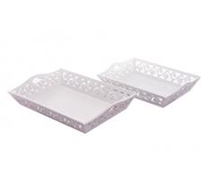 Landhaus Rosali - Juego de 2 bandejas de madera, diseño barroco de rosas, color blanco envejecido