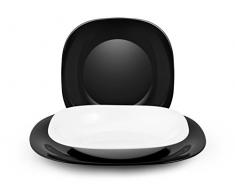 H&H Black&White - Vajilla de 18 Piezas, Cristal opalino, Blanco/Negro