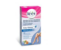 Veet Bandas de Cera Fria Depilatoria para Depilación de Cuerpo y Piernas con Aceite de Almendras, Easy Gelwax, Pieles Sensibles, 20 bandas