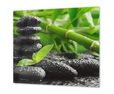 Tabla de cortar decorativa de cristal templado y cubre vitro - Dos en Uno - Resistente a golpes y arañazos - UNA PIEZA (60 x 52 cm) o DOS PIEZAS (30 x 52 cm); D08 Serie Naturaleza: Bambú con piedras