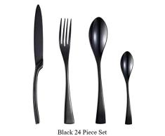 SYSFOUR 4 Piezas/Juego de Cubiertos de Acero Inoxidable Negro 20 Piezas/Juego de vajilla Vajilla Cubiertos de Mesa Cuchillo y Tenedor para Cena, Juego de 24 Piezas Negro
