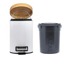 3l Cubo cosmético de diseño | Tapa de Madera de bambú con Sistema de Descenso automático | Cubo de Pedal con antihuellas Dactilares y Pedales de Confort | Blanco