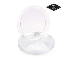 20 Elegante Platos Plástico Duro Desechable, Transparente, 23cm - Lavable & Reutilizable - Vajilla Desechables para Catering Bodas Fiestas Cumpleaños Navidad.