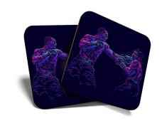 Great Coasters (Set de 2) Posavasos cuadrados/brillantes de calidad para cualquier tipo de mesa, boxeo, boxeo, boxeo, boxeo, boxeo, boxeo, boxeo, boxeo, ponche de lucha #21283