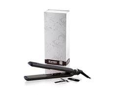 Karmin KM4000 - Plancha de pelo/cabello profesional de titanio color negro 1” para hacer ondas, alisar, rizar - para peluqueria y voltaje dual ideal para viajar
