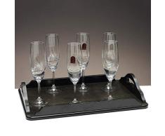 la galaica Set/Estuche de 6 Copas de Cristal para champán, Cava o espumosos + Bandeja de Madera Color wenge Rectangular, talladas a Mano, colección 429".