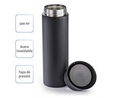 Xavax Botella termo"Elegant" de acero inoxidable, vaso para llevar bebidas calientes y frías con cierre de botón, termo antigoteo apto para lavavajillas, negro, 500 ml